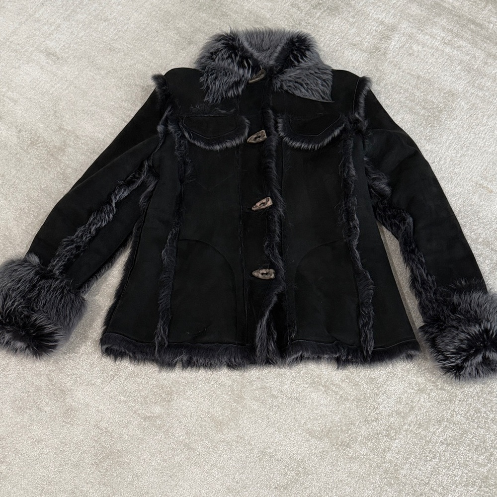 Shearling Jacket & Headband Fits Size 10 - horn buttons